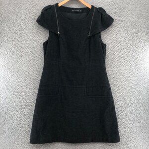 Morine Comte Marant Dress Women 5 Black Sheath Wool Fleece Zip Off Collar Detail
